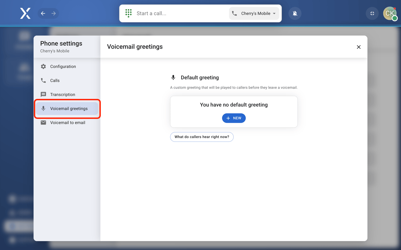 View of Voicemail Greetings